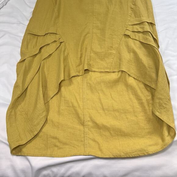 For Cynthia Dress Size L Mustard Yellow Sleeveless Linen Blend Hi-lo Cowl Neck - Picture 3 of 12